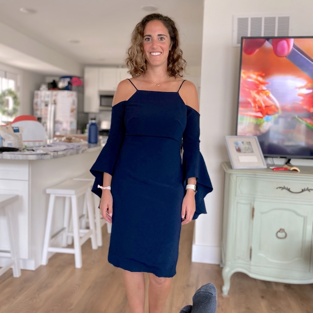 Theia midnight flounce dress